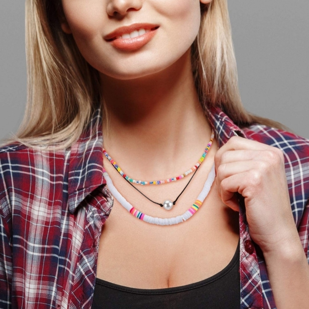 Set of 3 Colorful Necklaces for Spring Summer Necklaces Beach Surfer Necklace